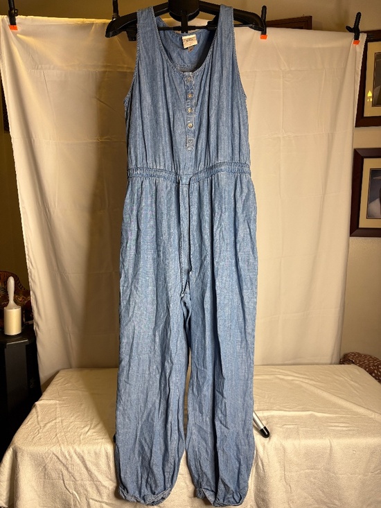 Knox Rose Pants - Knox Rose Chambray Denim Jumpsuit Button Front Tie Waist Sleeveless Women's Sz L